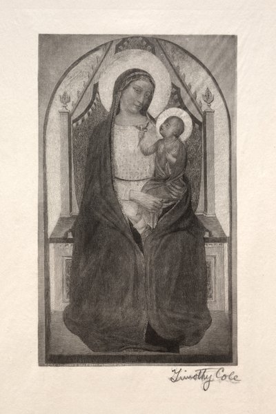 Gamla italienska mästare: Madonna Enthroned with Child Holding Bird, 1885. av Timothy Cole