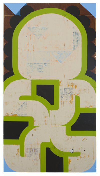 Sap Runner, 2019 (latex på hittad panel) av Timothy Gierschick II