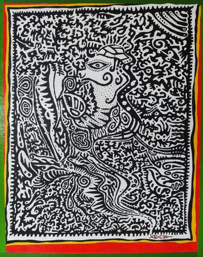 Spirit Genie, 2011, olja på trä av Timothy Nathan Joel