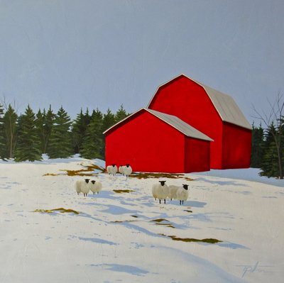Sheep in the Snow, 2016 (olja på duk) av Tina Palmer