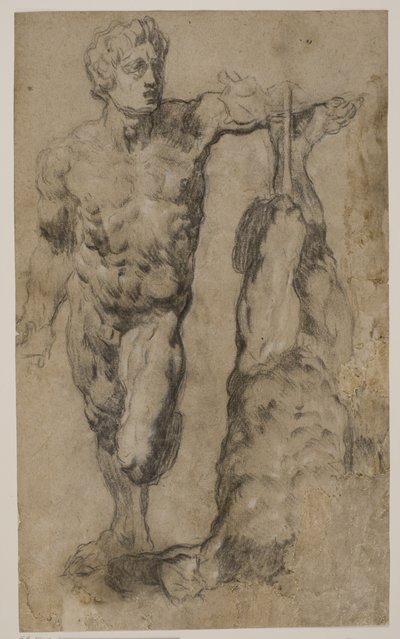 Två studier av en skulptur av en mansfigur av Tintoretto