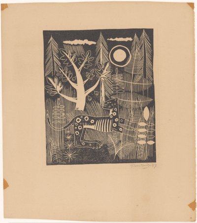 Skogsutsikt med leopard av Tinus van Doorn (signed by artist)