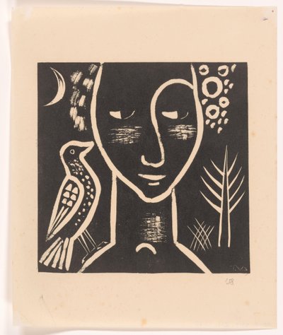 Kvinnans huvud med duva av Tinus van Doorn (signed by artist)