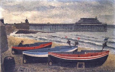 Båtar på Cromer Beach av Tirzah Ravilious