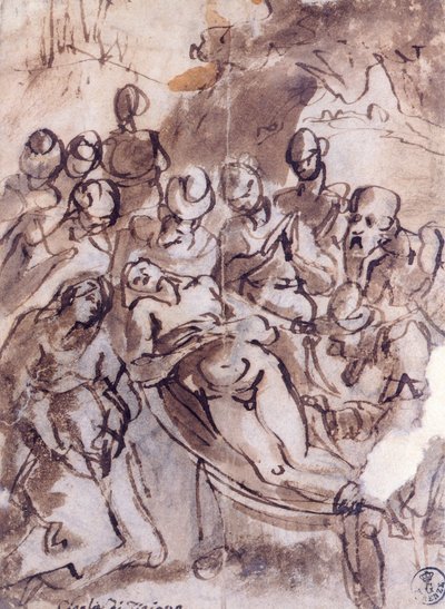 Deposition av Tizian (cirka 1490-1576), teckning av Titian (c.1488 1576)