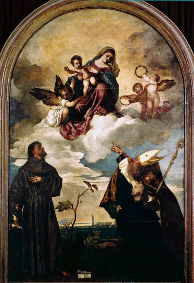 Madonna i ära med Child, Saints Francis och Alvise och donatorn Luigi Gozzi av Titian (c.1488 1576)