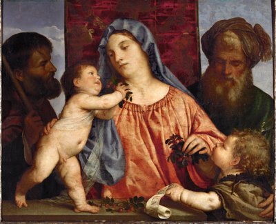 Madonna med körsbär ... (olja på duk) av Titian (c.1488-1576)