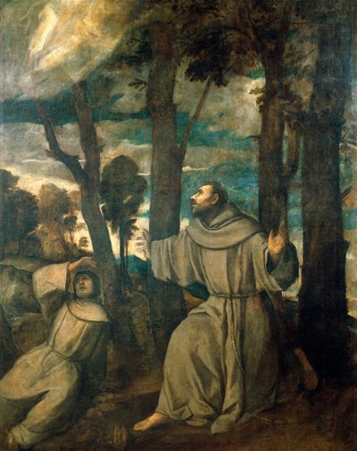 St Francis får stigmata av Titian (c.1488 1576)