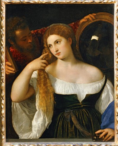 Das Mädchen und der Spiegel von Titian (c.1488-1576)