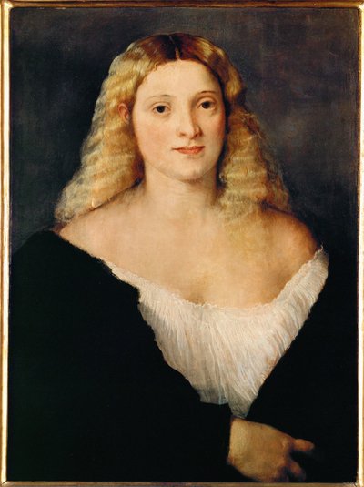Ung kvinna i svart klänning... av Titian (c.1488 1576)