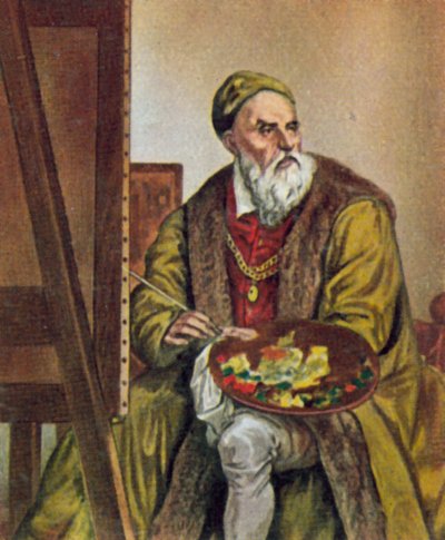 Tizian, italienischer Künstler (Farblithographie) von Titian (c.1488-1576) (after)