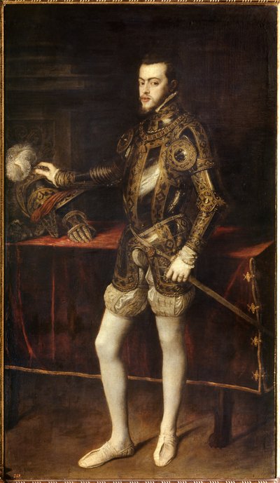 Porträtt av Filip II (1527-1598) vid 24 års ålder, son till Karl V. Målning av Tiziano Vecellio kallad Tizianen (1485-1576) av Tiziano Vecelli