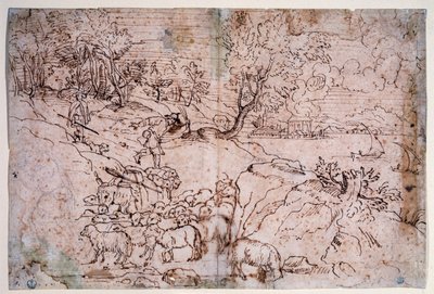 Studie av landskap med får av Titian (c.1488 1576)