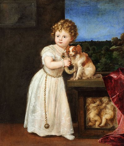 Tyska: Clarissa Strozzi (1540-1581) vid två års ålder Porträtt av Clarissa Strozzi av Titian