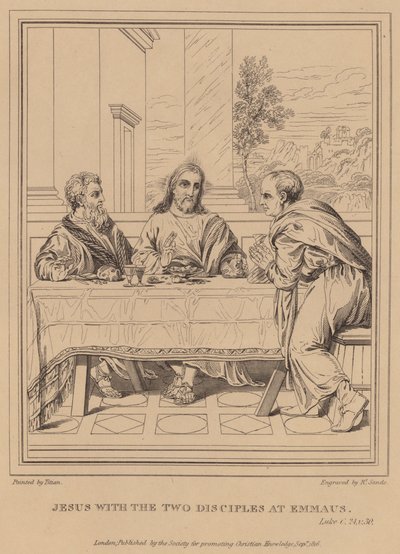 Jesus med de två lärjungarna i Emmaus, Luk av Tiziano Vecelli