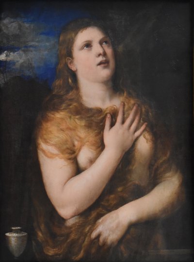 Franska: Madeleine pénitente Penitent Magdalene av Titian and Workshop