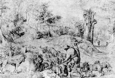 Landskap med herde och flock, c1520, 1937 av Tiziano Vecelli