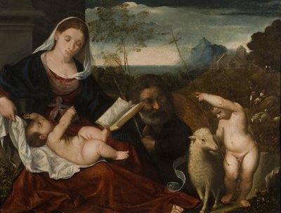 Den heliga familjen med den helige Johannes av Tiziano Vecelli