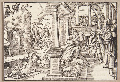 Spurius Cassius kastas från en klippa av Tobias Stimmer