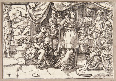 Veturia och Volumnia ber Coriolanus att skona Rom av Tobias Stimmer