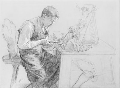 Studie av en pojke som ristade ett krucifix, ca. 1908. av Toby E Rosenthal