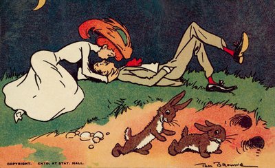 Par som kysser varandra (färglitografi) av Tom Browne