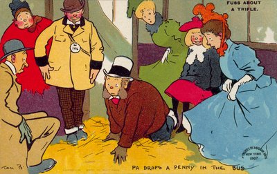 Man letar efter ett tappat öre (färglitografi) av Tom Browne