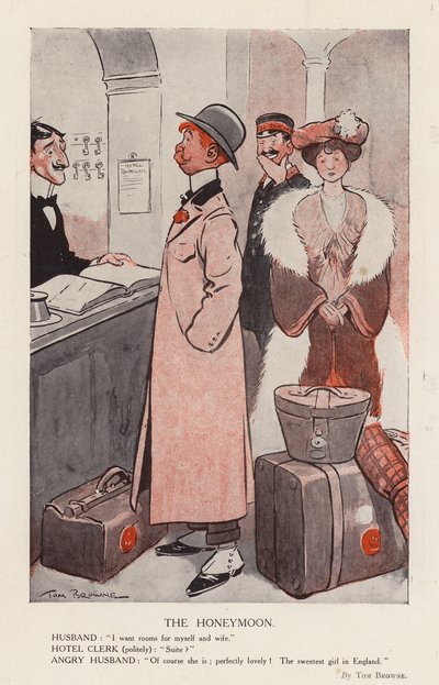 Smekmånaden (färglitografi) av Tom Browne