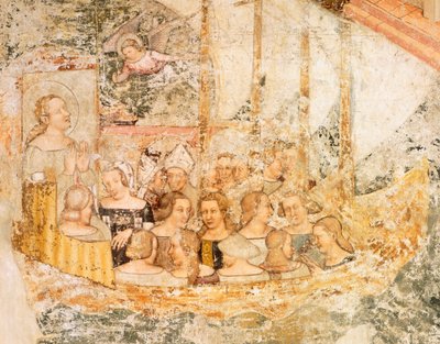 Segling mot Rom, detalj från Stories of St Ursula, av Tommaso da Modena (1326-1379), fresk, detalj, Church of Santa Caterina, Treviso av Tomaso da (late 15th century) Modena