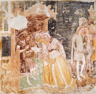 Sändningen av ambassadörer från kungen av England, detalj från Stories of St Ursula, av Tommaso da Modena (1326-1379), fresk av Tomaso da (late 15th century) Modena