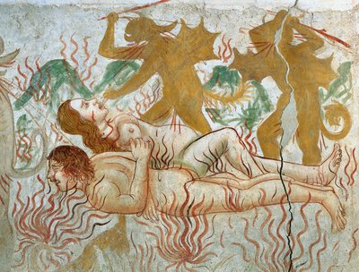 Den sista domen, helvetet, fördömda par i lågor av Tommaso (active 1479 1509) (workshop) Cagnola