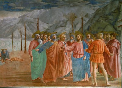 Jesus, Sankt Petrus och skatteindrivaren (fresk) av Tommaso Masaccio