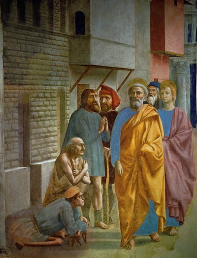 Sankt Petrus skugga faller på den sjuke (fresk) av Tommaso Masaccio