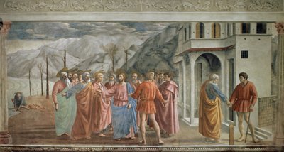 Tribute Money - Le paiement du tribut (Hyllningen) - Fresco av Tommaso di ser Giovanni di Mone Cassai dit Masaccio (1401-1428), 254,5x598,3 cm av Tommaso Masaccio