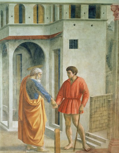 Hyllningspengar St. Peter betalar skatteindrivaren - detalj av 31642, fresk ca 1427 av Tommaso Masaccio
