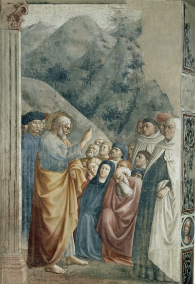 Predikation av St. Peter - Fresco av Tommaso di Cristoforo Fini dit Masolino da Panicale (1383-cirka 1440), 255x162 cm, cirka 1425. Florens, Santa Maria del Carmine-kyrkan, Brancacci-kapellet av Tommaso Masolino da Panicale