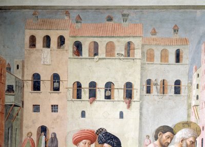 St. Peter Healing a Cripple and the Raising of Tabitha Detalj av bakgrundsarkitekturen, ca 1427 fresk se även 57195 av Tommaso Masolino da Panicale