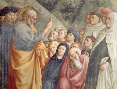 St Peter Preaching in Jerusalem detalj av 63197 c.1427 fresk av Tommaso Masolino da Panicale