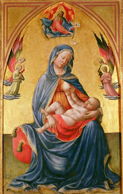 Jungfru och barn med Gud Fader, Helige Ande och änglar av Tommaso Masolino da Panicale