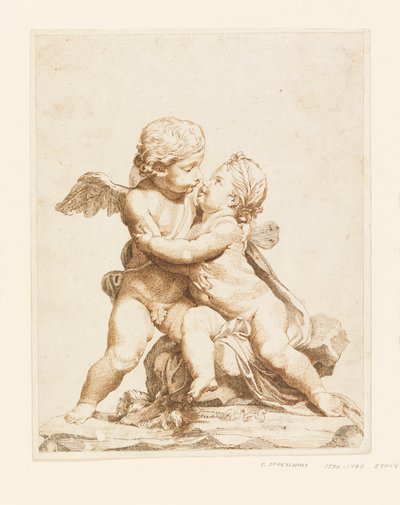 Teckning, Två kyssande amoriner, 1750-90 av Tommaso Todeschini