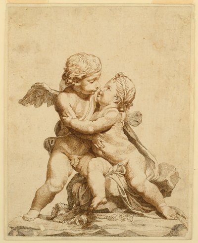 Teckning, Två kyssande amoriner, 1750-90 av Tommaso Todeschini