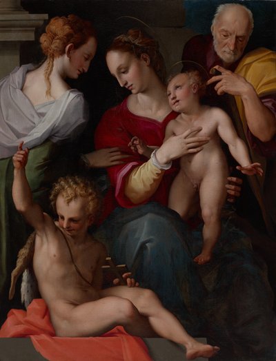 Helig familj med Saint Catherines mystiska äktenskap av Tommaso d’Antonio Manzuoli, called Maso da San Friano