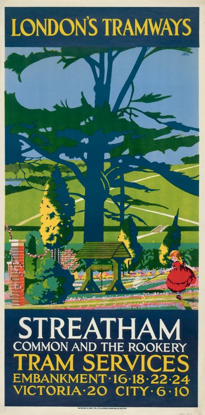 "Streatham Common and the Rookery", London County Council LCC Tramways affisch, 1927 av Tony Castle