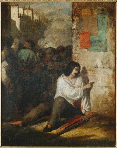 Barrikaden 1848, även kallad Den sårade revolutionären ... (målning på duk) av Tony Johannot