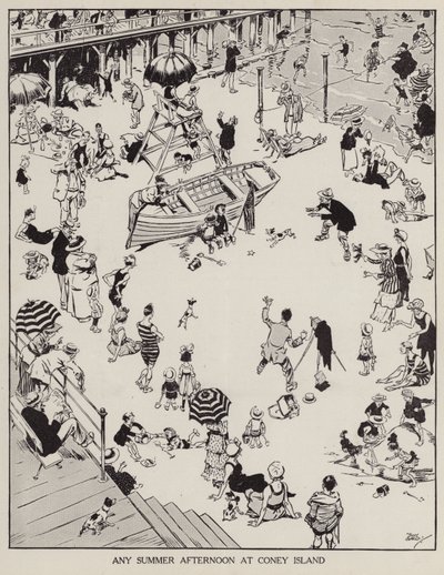 En sommareftermiddag på Coney Island (litho) av Tony Sarg