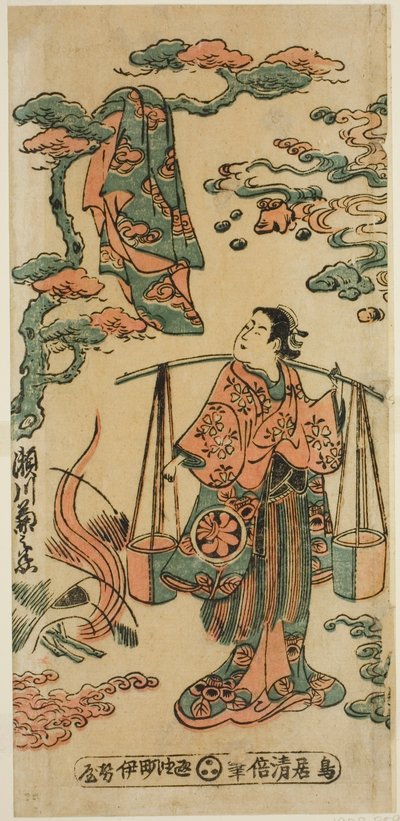 Skådespelaren Segawa Kikunojo I som Mizue Gozen i pjäsen "Suehiro Izu Nikki", uppfördes på Nakamura Theatre i elfte månaden, 1745 (?) av Torii Kiyomasu II