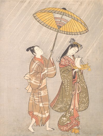 Komachi ber om regn, ca. 1765.. av Torii Kiyomitsu.