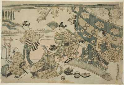 En picknick under körsbärsträd av Torii Kiyomitsu I