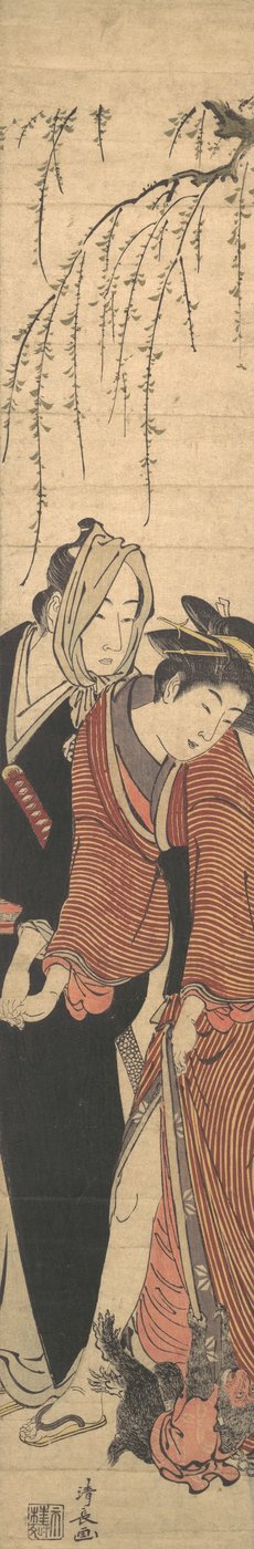 Ett par älskare som leker med en apa, 1780. av Torii Kiyonaga