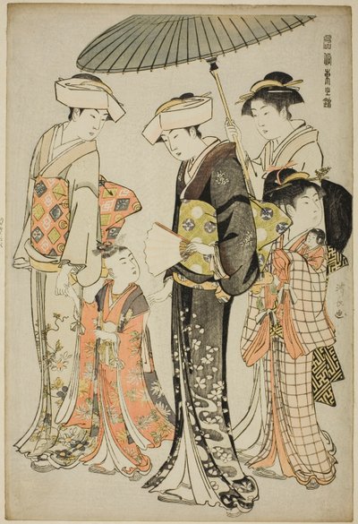 A Girl and Four Servants, från serien "A Brocade of Eastern Manners (Fuzoku Azuma no nishiki)" av Torii Kiyonaga